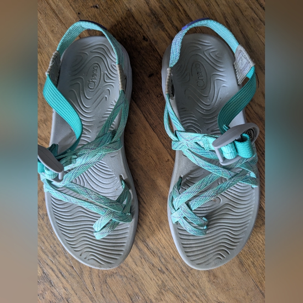 Teal and Gray Chaco Sandals
